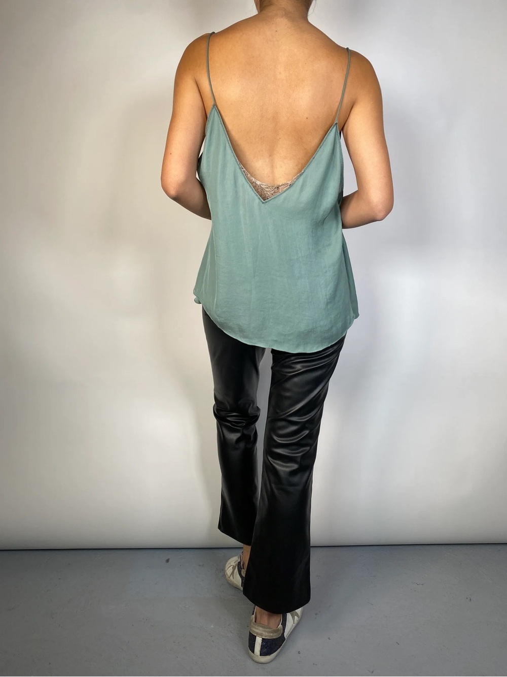 Free People Intimately Lace Trim Satin Cami XS Sage Green Tank Top - Picture 2 of 6